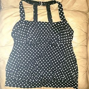 Lands End BW polka dot blouson tankini 14W